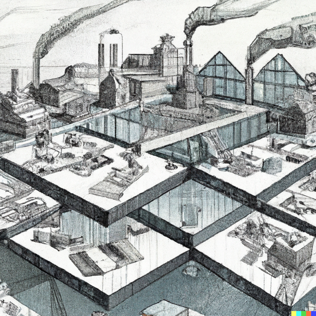 Non-residential Buildings in Germany in M. C. Escher style (Source: DALL.E)
